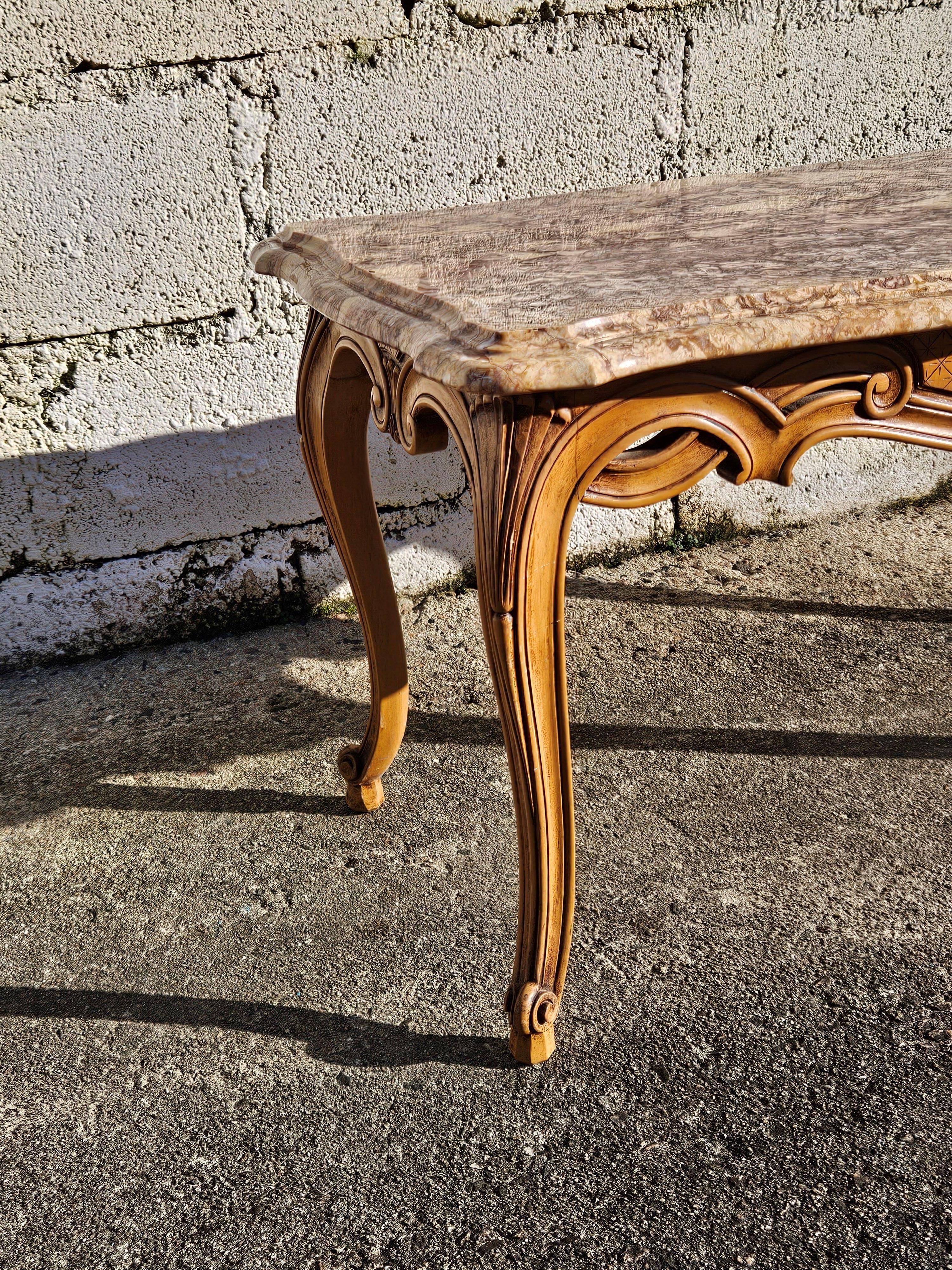 Mesa de centro de mármol vintage-Mesa de cóctel de madera y mármol-Estilo Luis XV-60s Mármol en venta