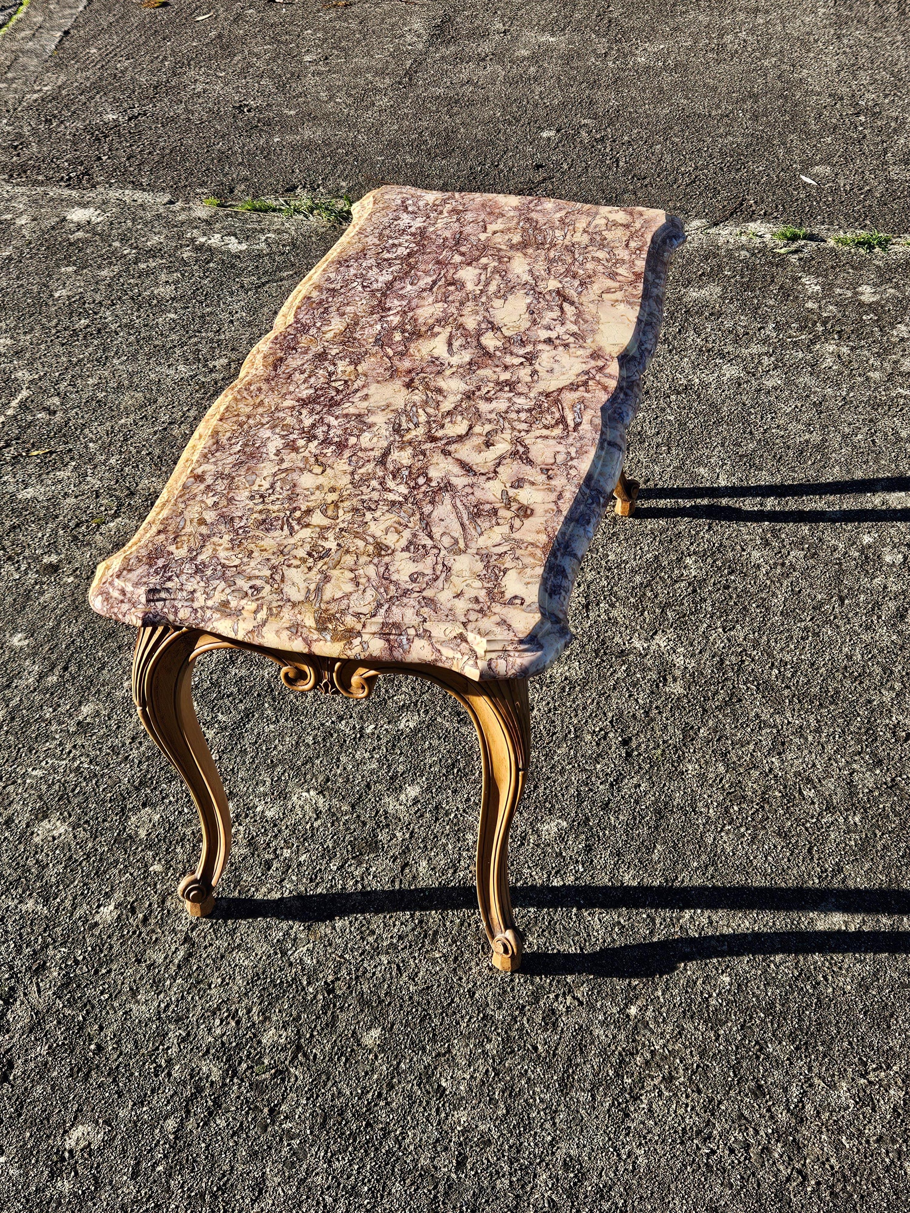 Mesa de centro de mármol vintage-Mesa de cóctel de madera y mármol-Estilo Luis XV-60s en venta 2