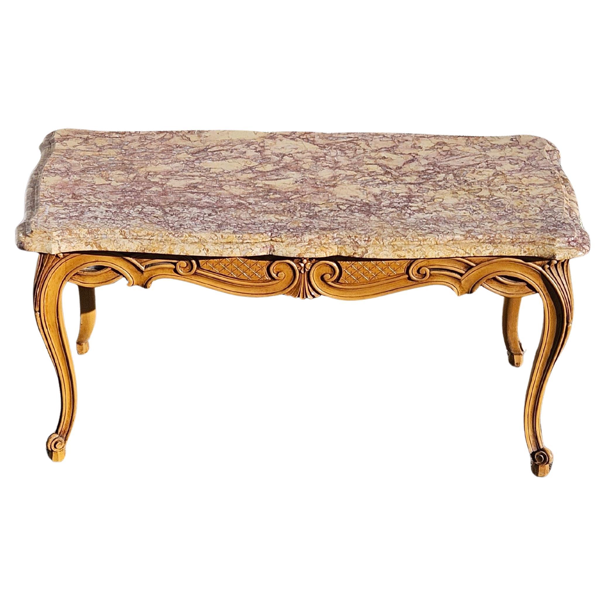 Tavolino da caffè in marmo d'epoca - Tavolino da cocktail in legno e marmo - Stile Luigi XV - Anni '60