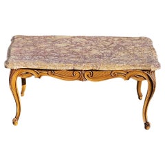 Couchtisch aus Marmor im Vintage-Couchtisch-Stil aus Eschenholz und Marmor, Louis XV-60er Jahre