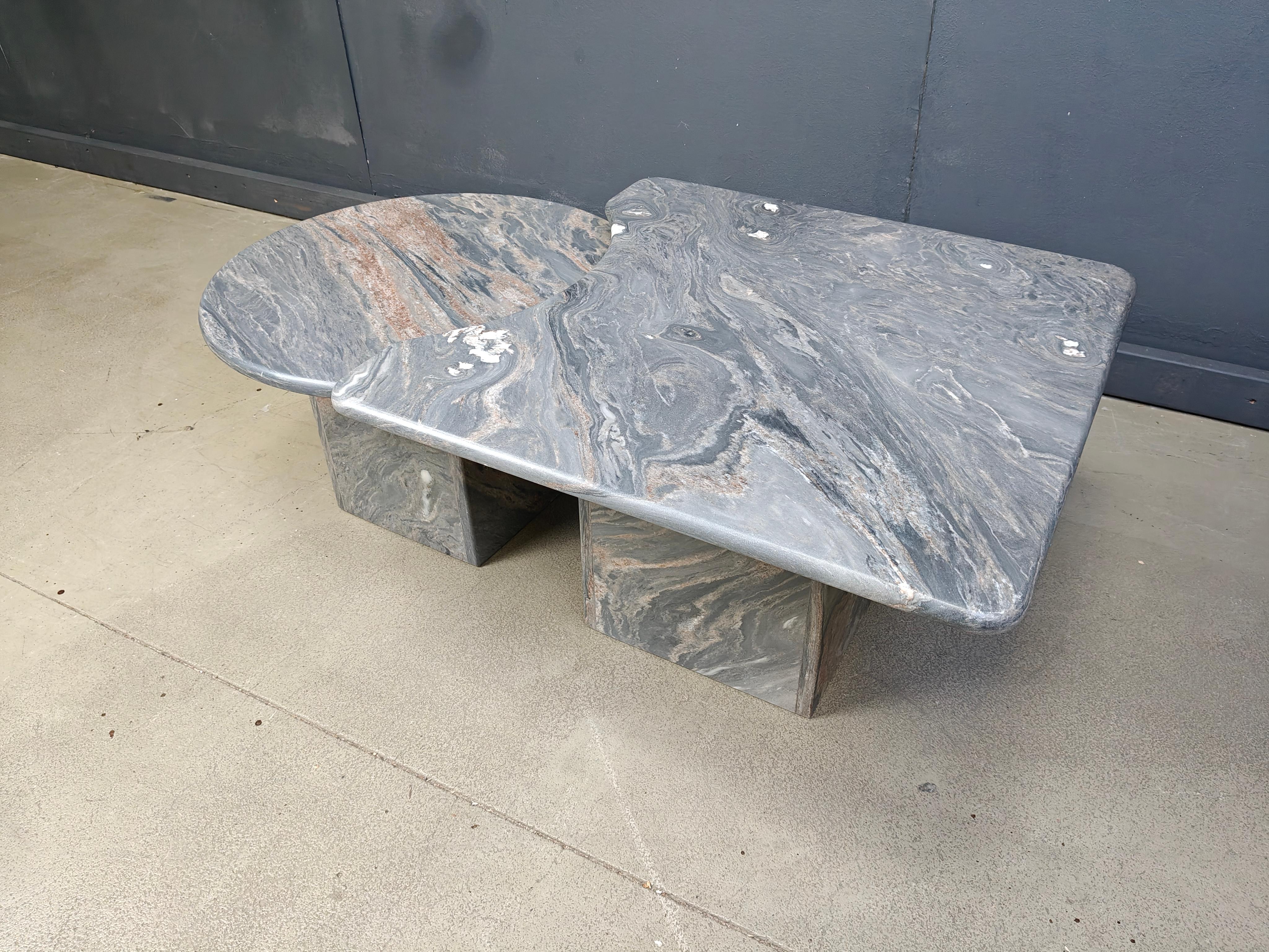 Marble Vintage marble coffee table set, 1970s For Sale