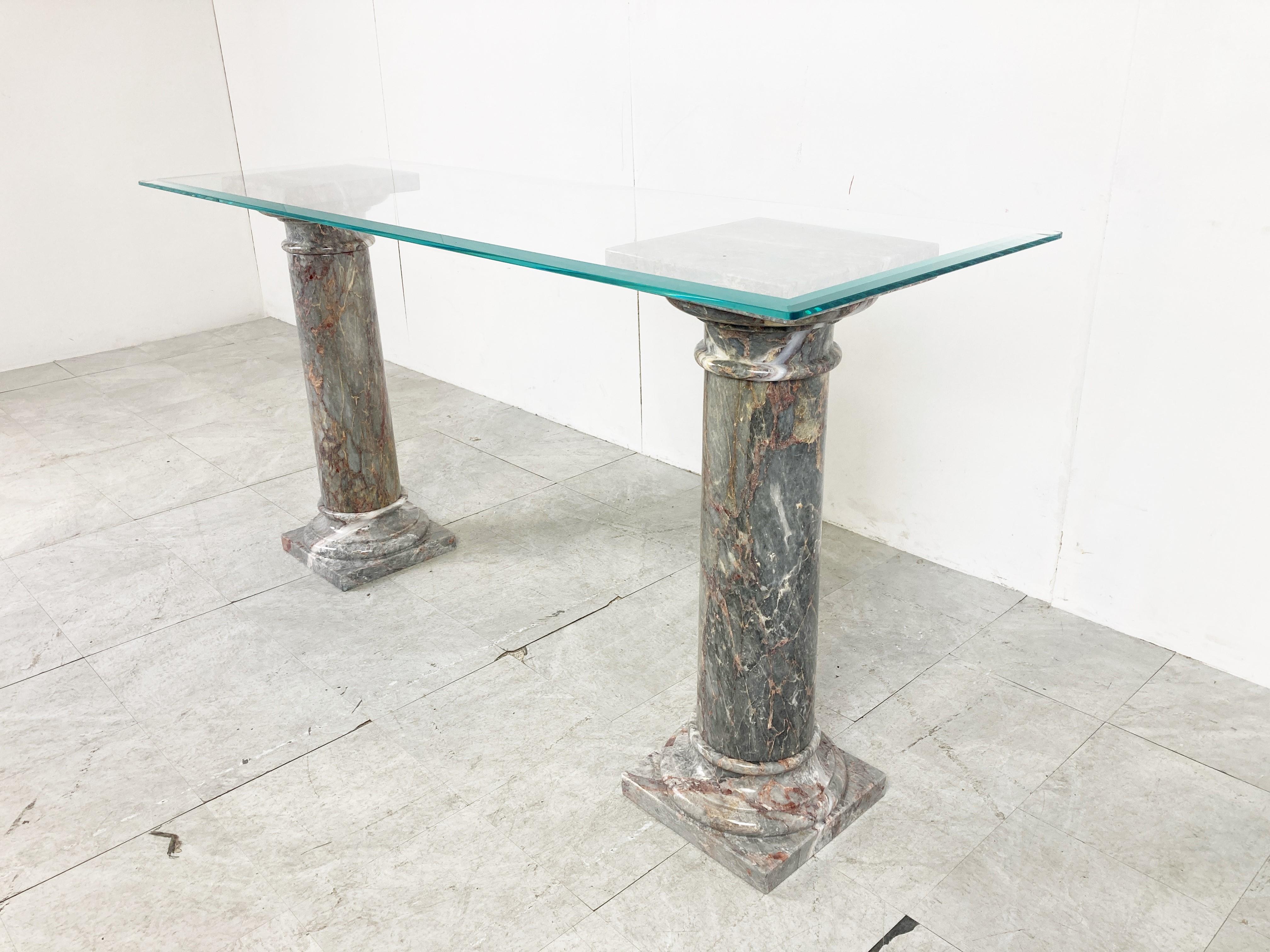 Hollywood Regency Vintage Marble Column Console Table Italy, 1960s For Sale