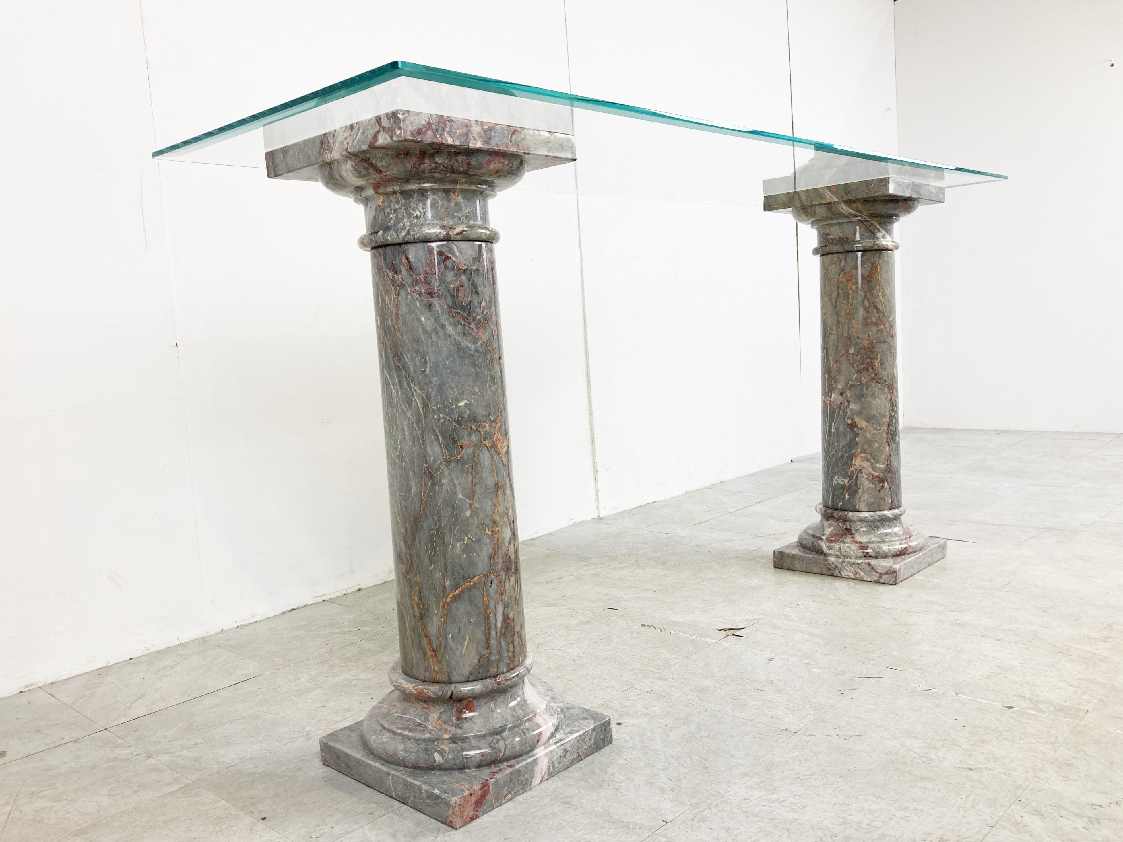 Vintage Marble Column Console Table Italy, 1960s For Sale 1