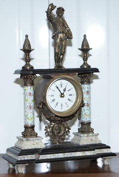 Vintage Marble Corinthian Pillar Mantle Clock with Bronzed Figures Ormolu Mounts