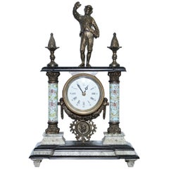 Vintage Marble Corinthian Pillar Mantle Clock with Bronzed Figures Ormolu Mounts