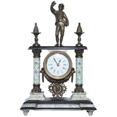 Antique Marble Corinthian Pillar Mantle Clock with Bronzed Figures Ormolu Mounts