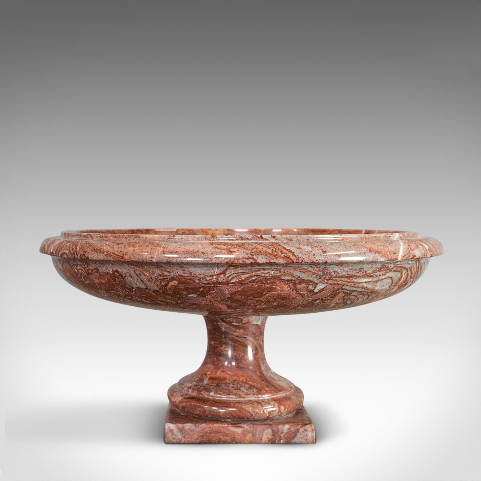 This is a vintage marble dish. An English, rosso orobico marble decorative fruit bowl or jardiniere and dating to the late 20th century.

Deep marble patterns and Fine form
Displays a desirable aged patina
Polished rosso orobico marble shows