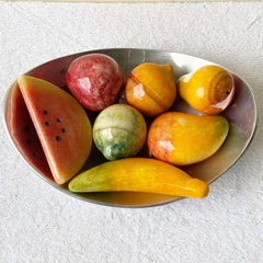 Vintage Marble Fruit in Silver Metal Platter