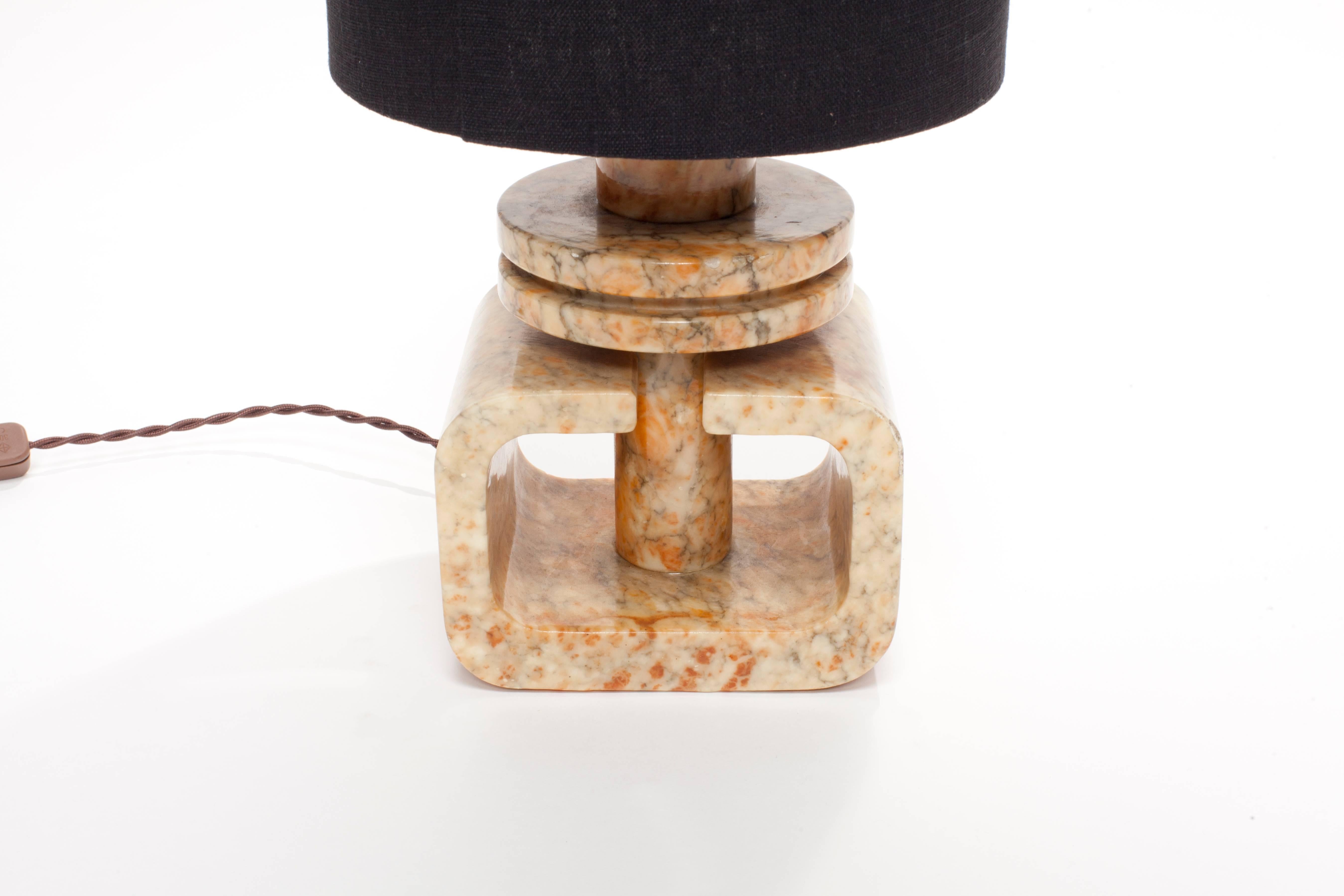 Vintage Marble Geometric Italian Table Lamp with Custom Black Linen Shade 1