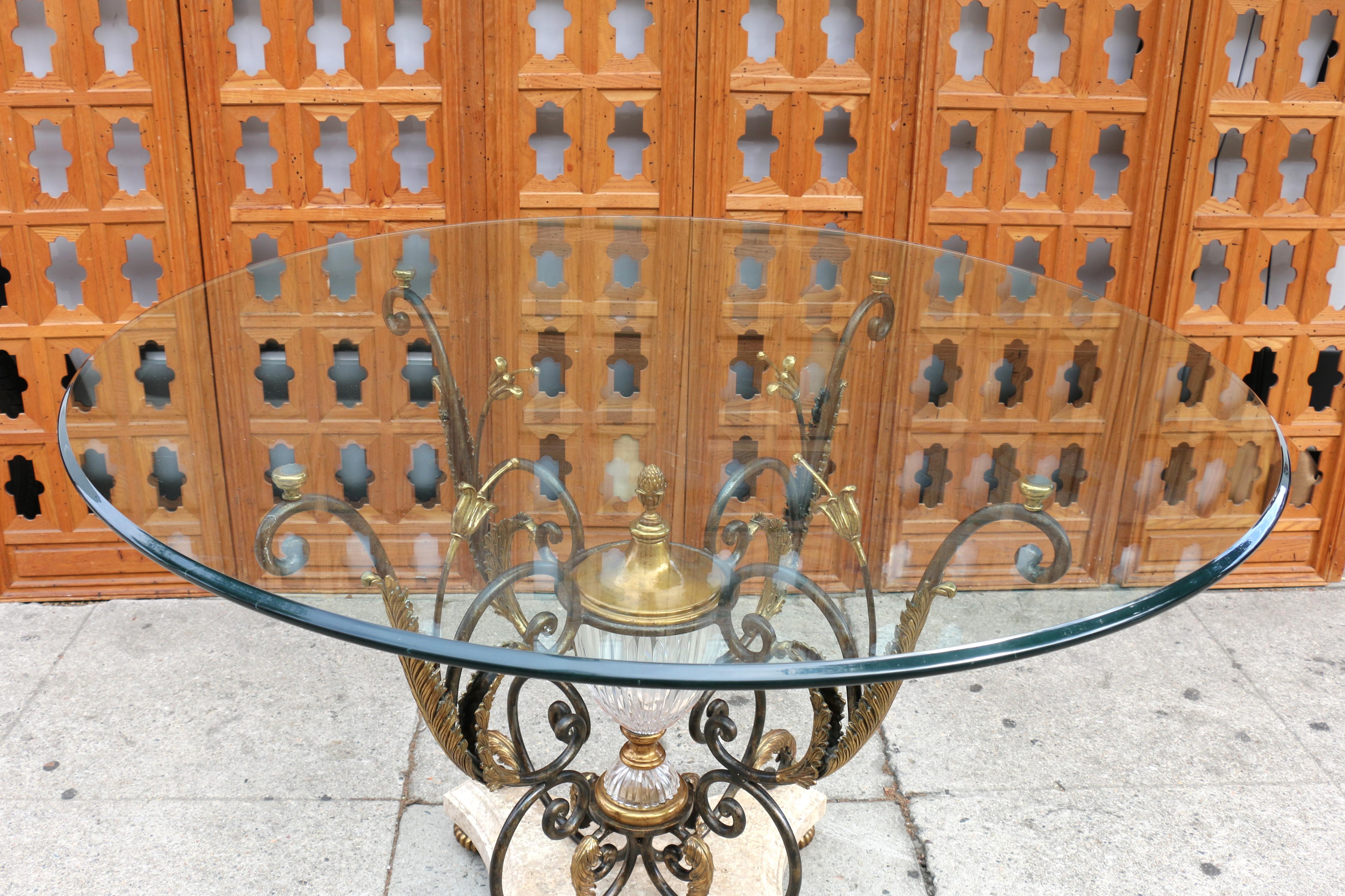 Vintage Marble Glass & Bronze Center Round Table by La Barge For Sale 4