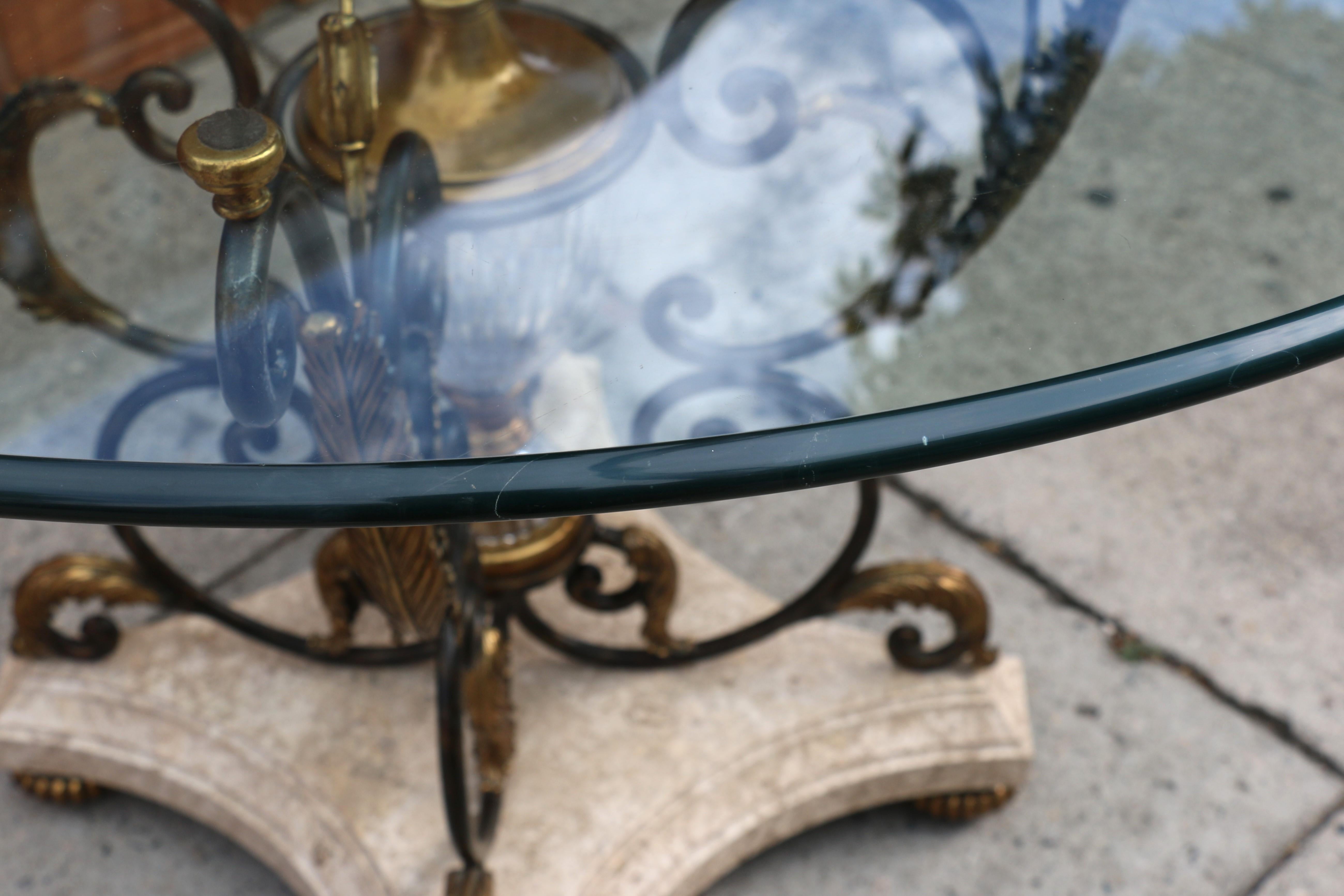 Vintage Marble Glass & Bronze Center Round Table by La Barge For Sale 7
