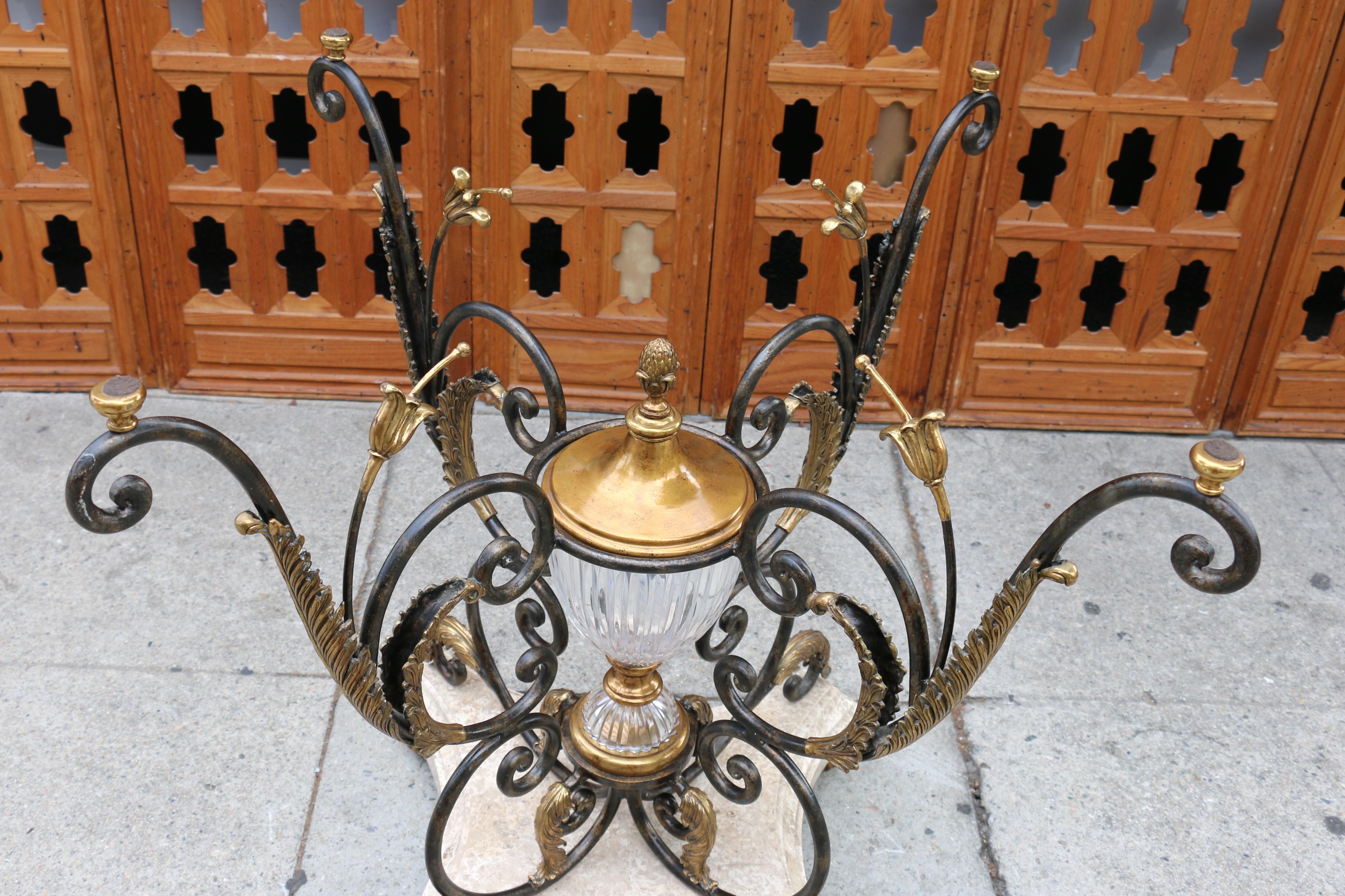 Vintage Marble Glass & Bronze Center Round Table by La Barge For Sale 8