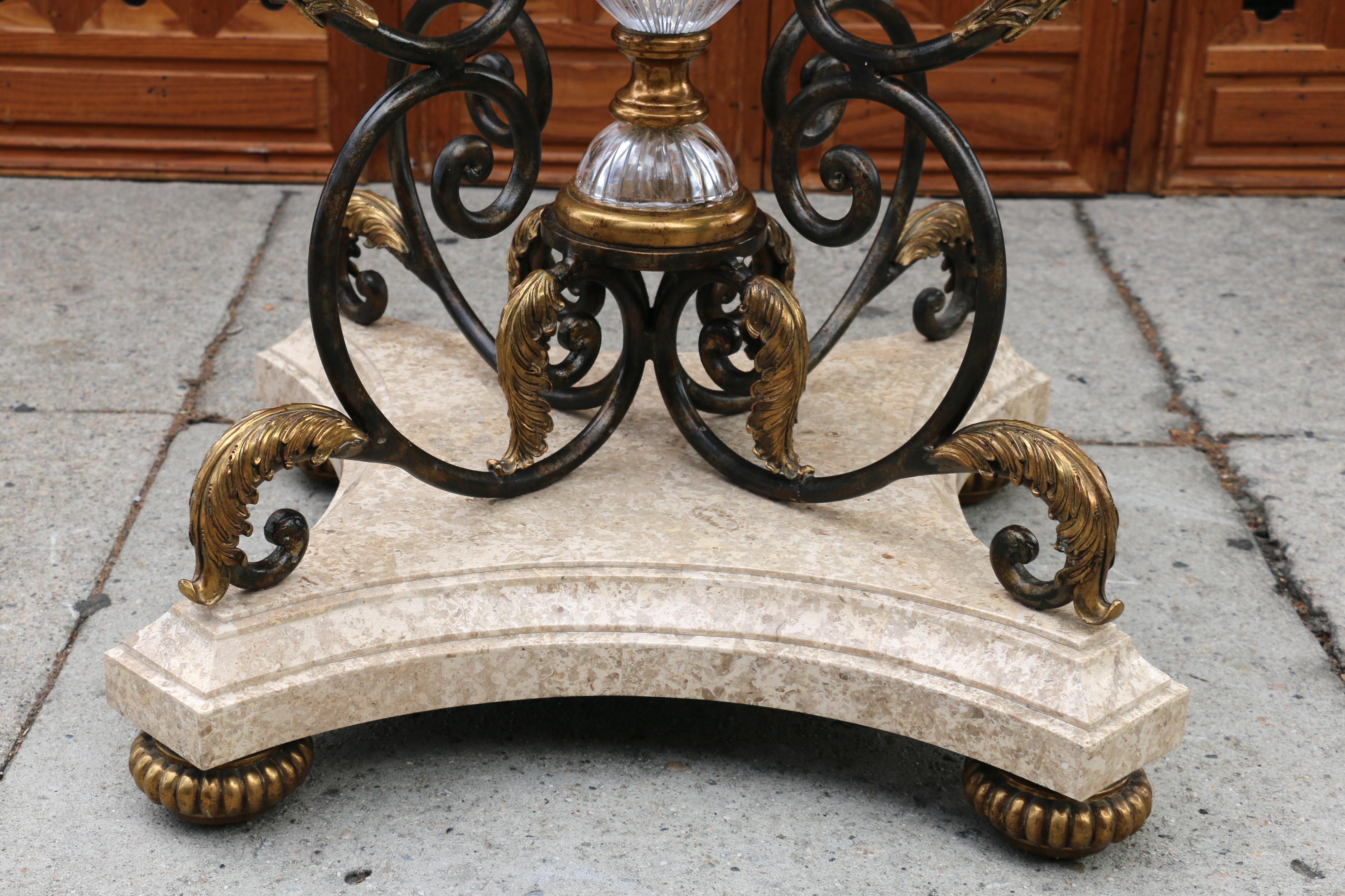 Vintage Marble Glass & Bronze Center Round Table by La Barge For Sale 11