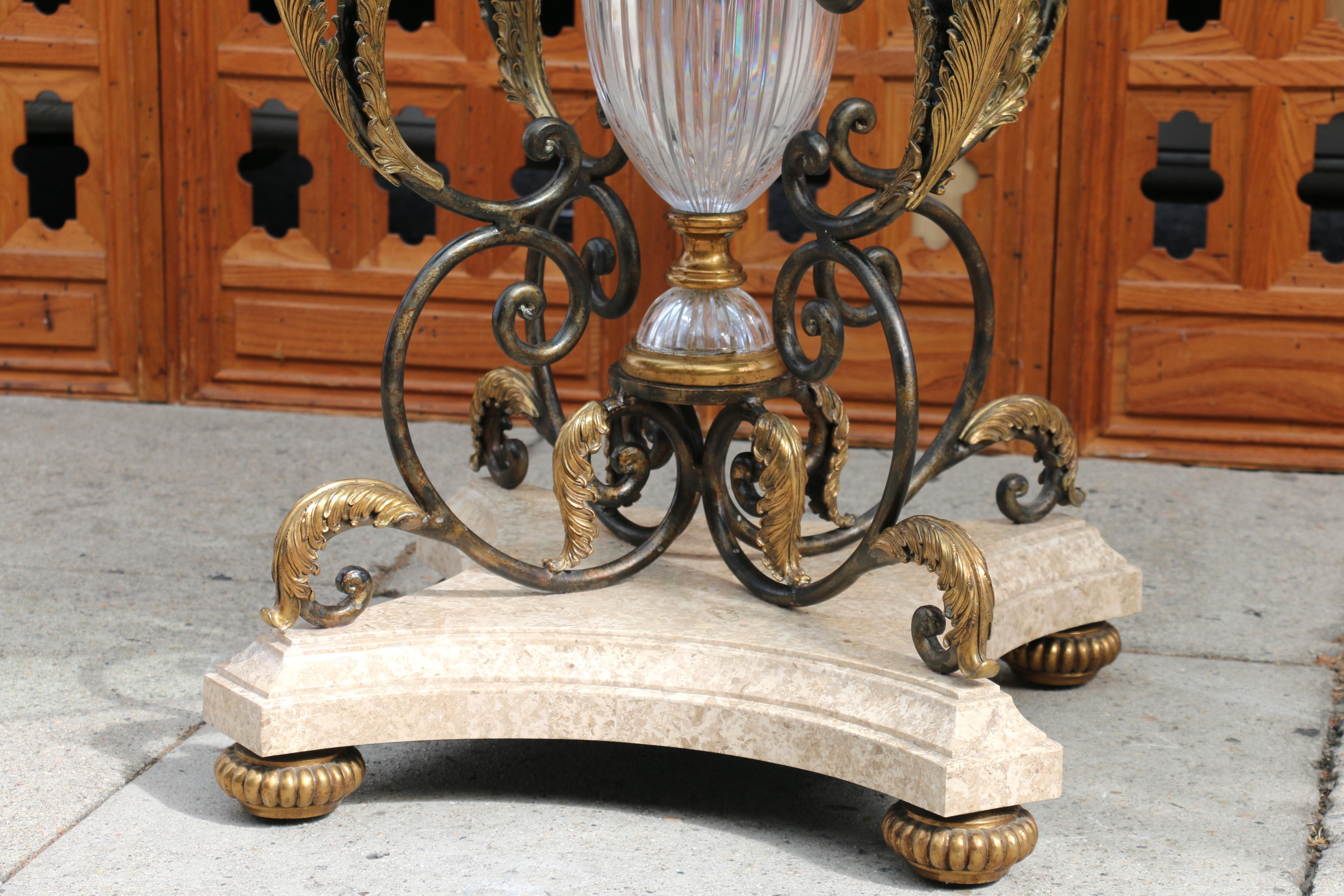 Vintage Marble Glass & Bronze Center Round Table by La Barge For Sale 12