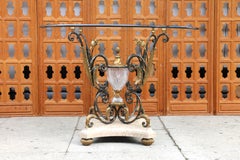 Vintage Marble Glass & Bronze Center Round Table by La Barge