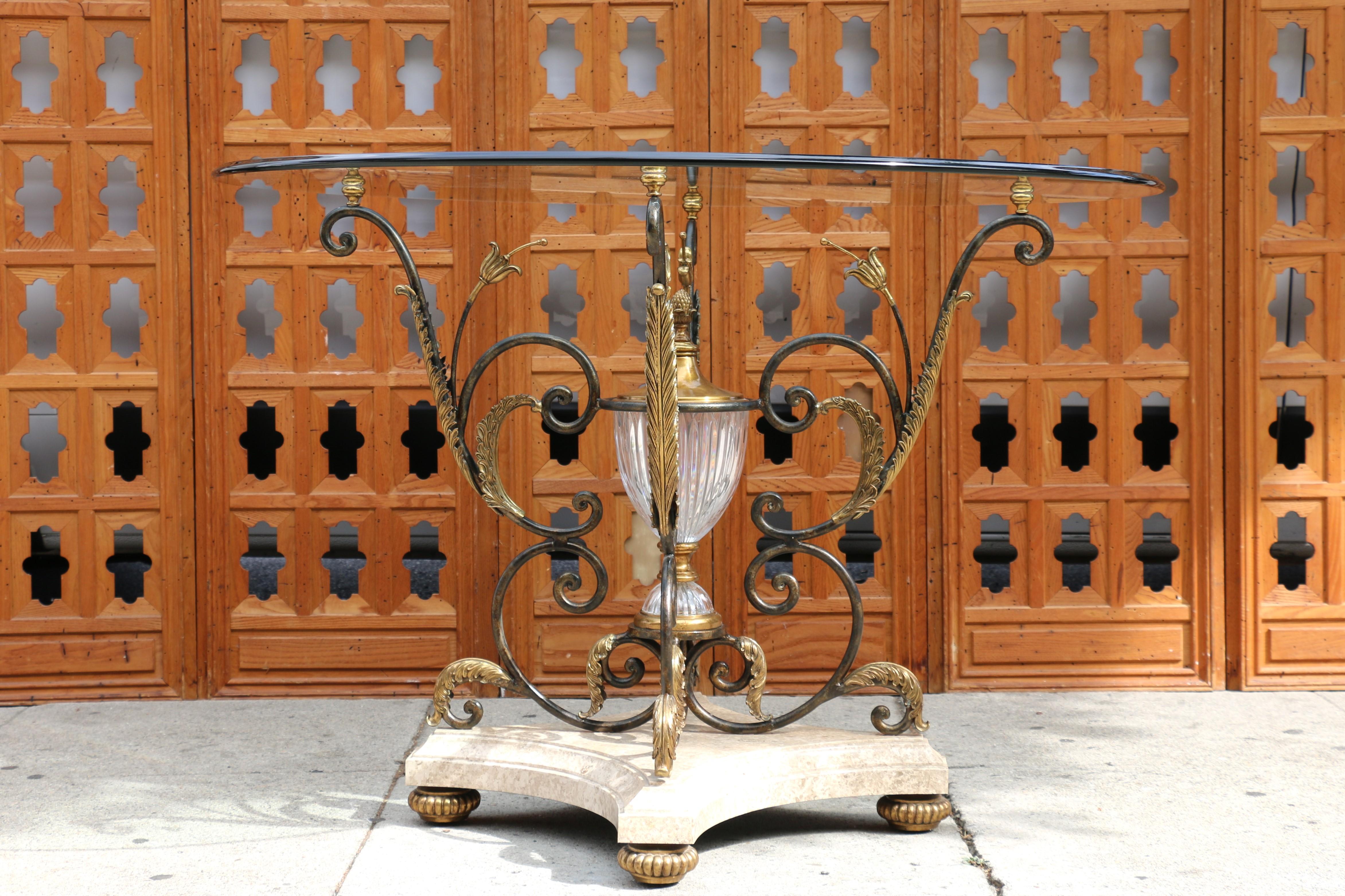 Philippine Vintage Marble Glass & Bronze Center Round Table by La Barge For Sale
