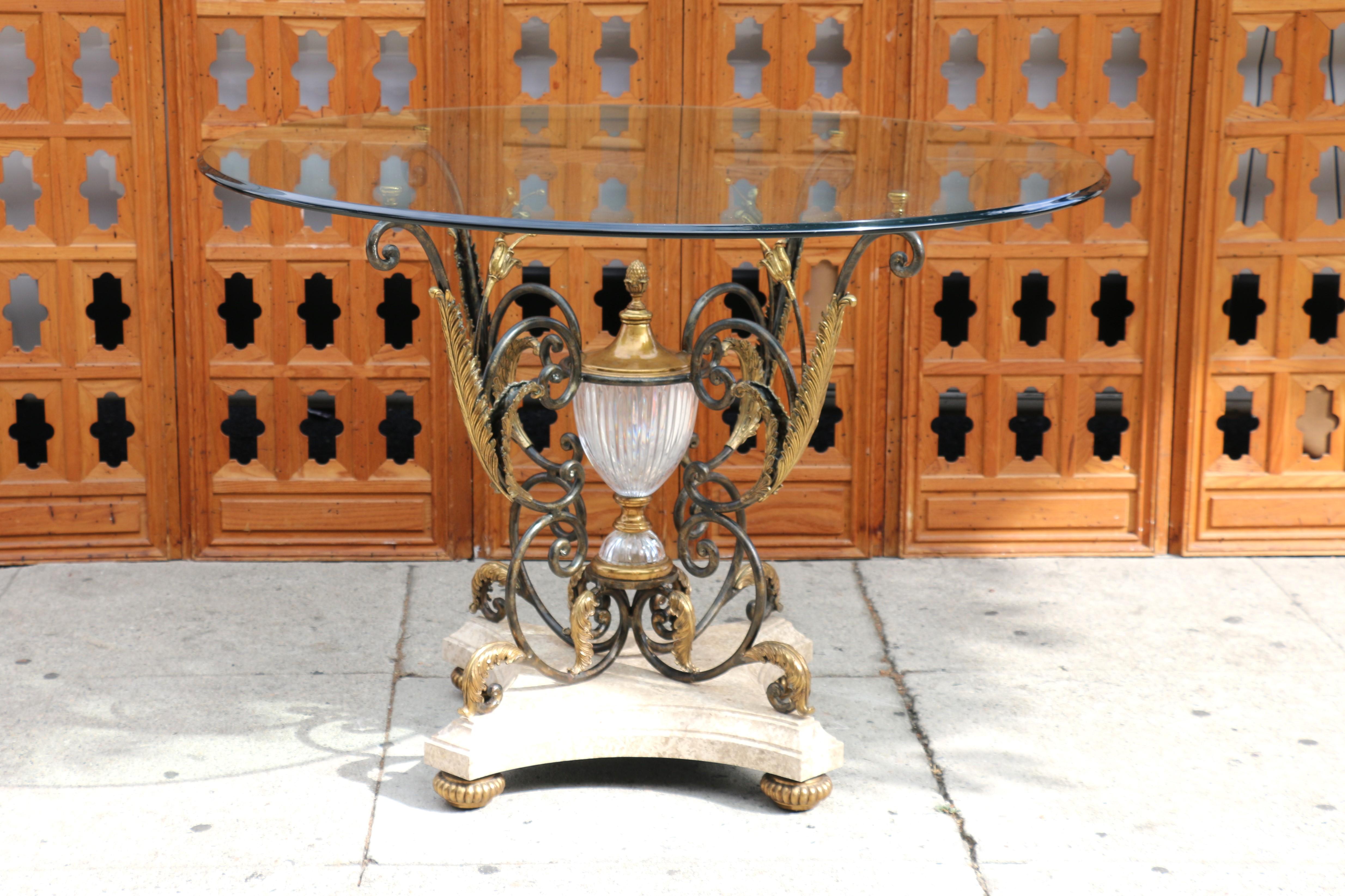 Late 20th Century Vintage Marble Glass & Bronze Center Round Table by La Barge For Sale