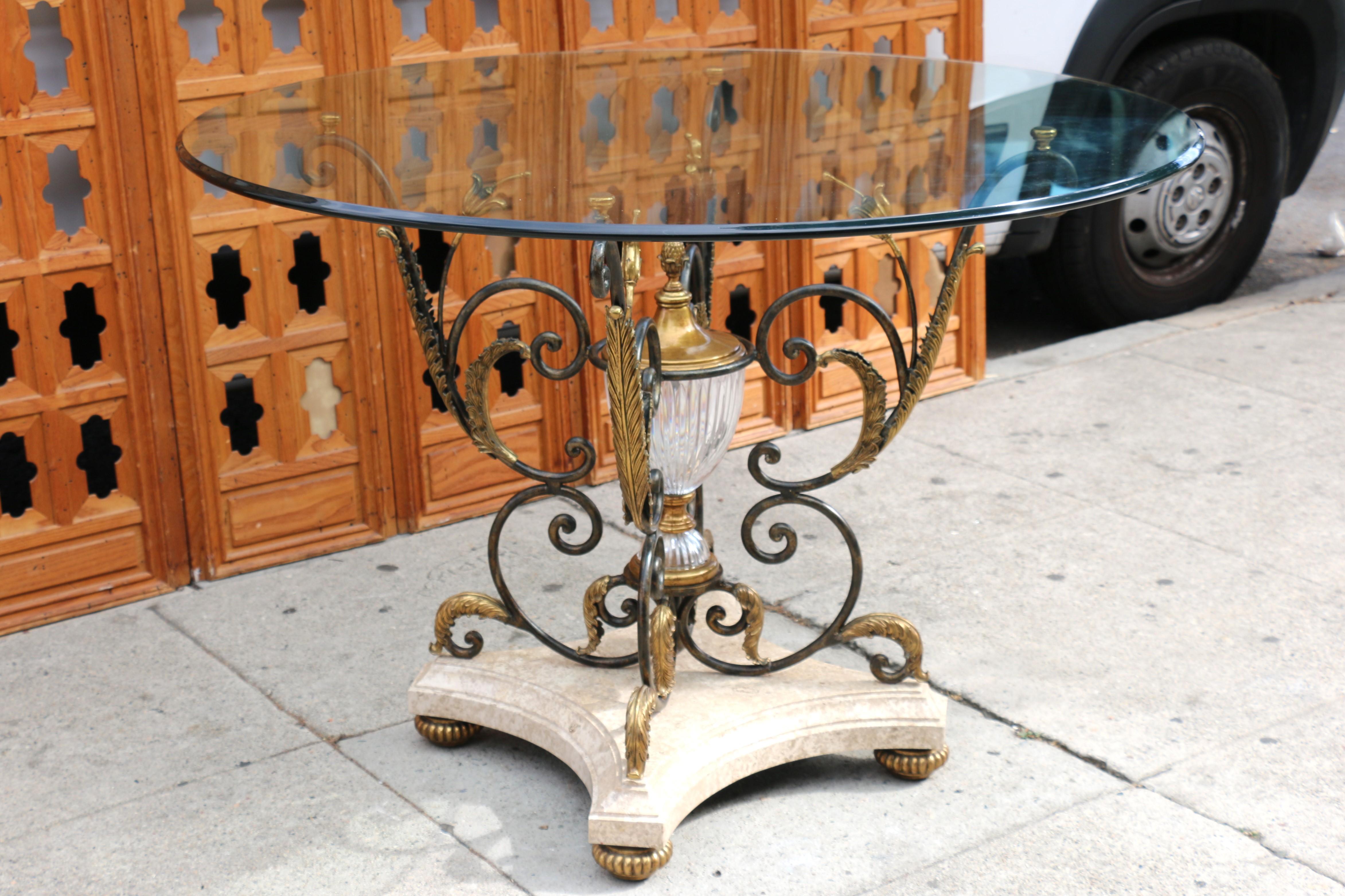 Vintage Marble Glass & Bronze Center Round Table by La Barge For Sale 1