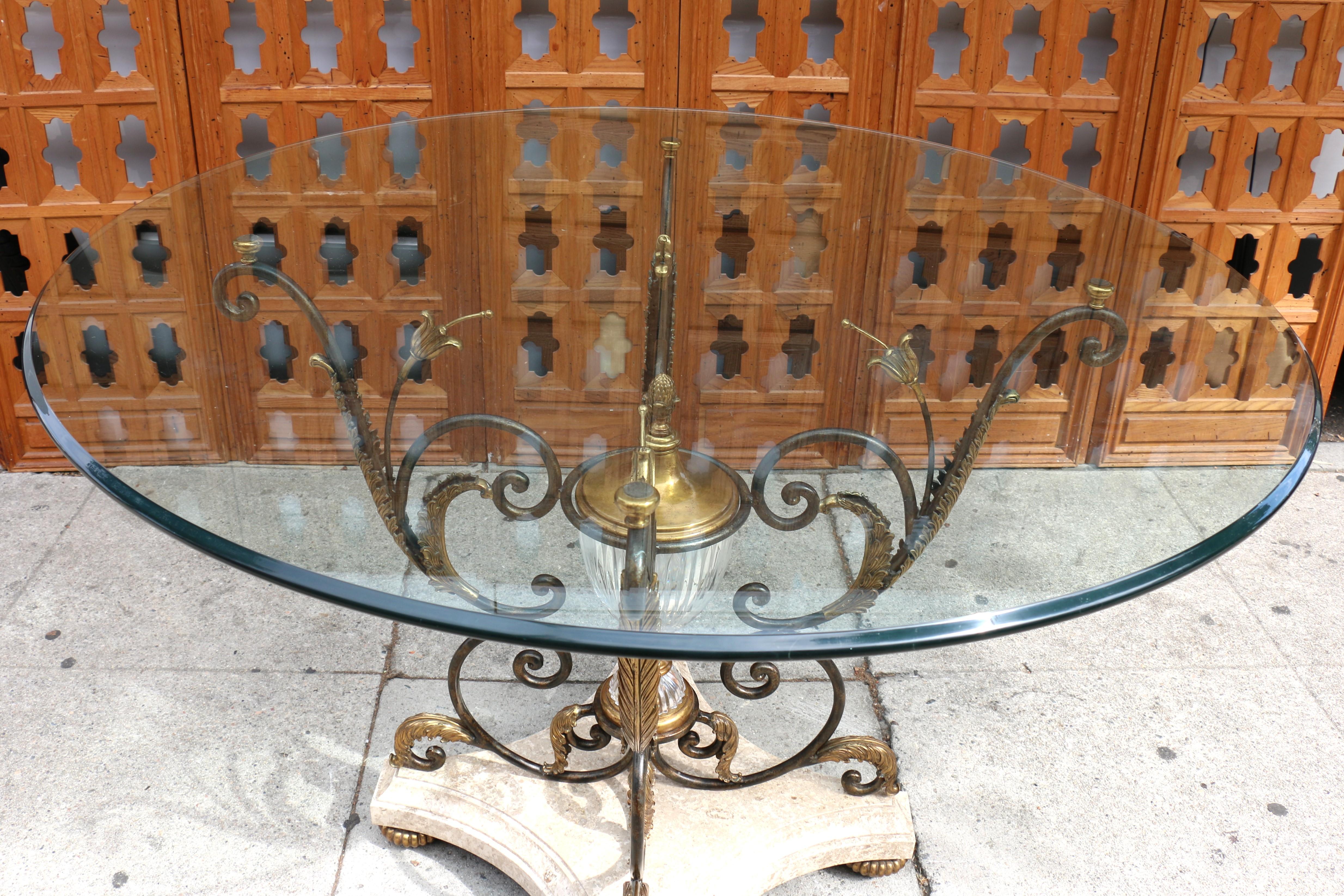 Vintage Marble Glass & Bronze Center Round Table by La Barge For Sale 3