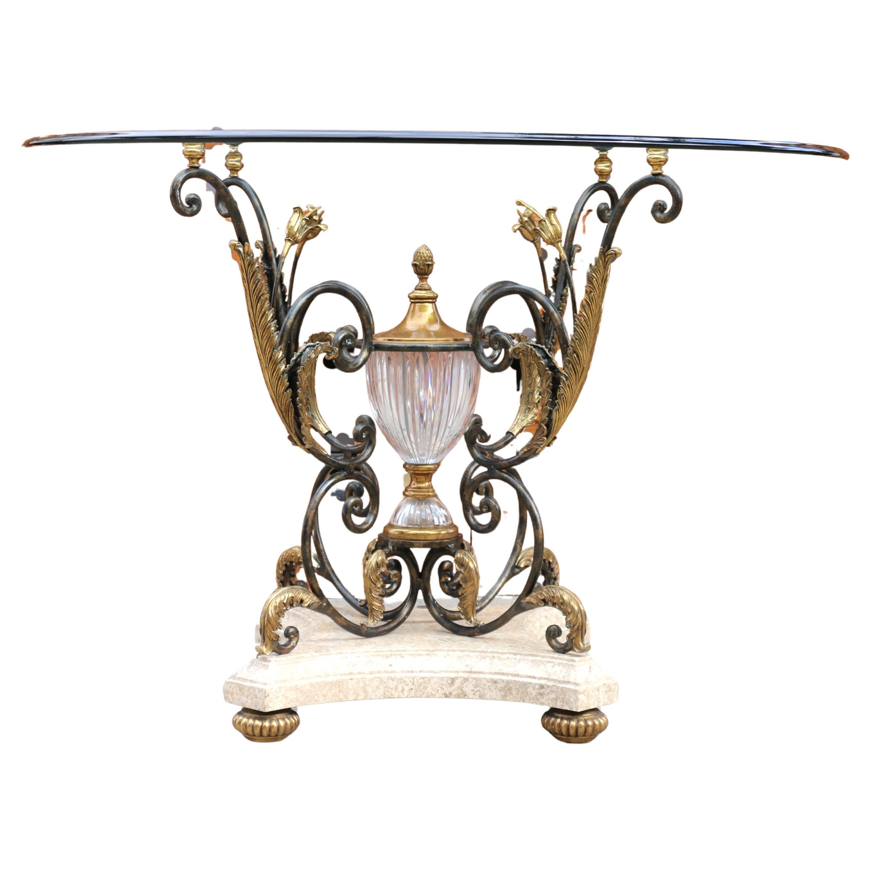 Vintage Marble Glass & Bronze Center Round Table by La Barge