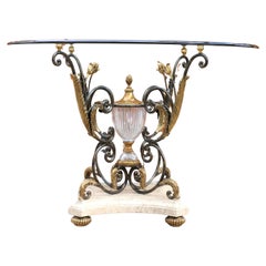 Vintage Marble Glass & Bronze Center Round Table by La Barge