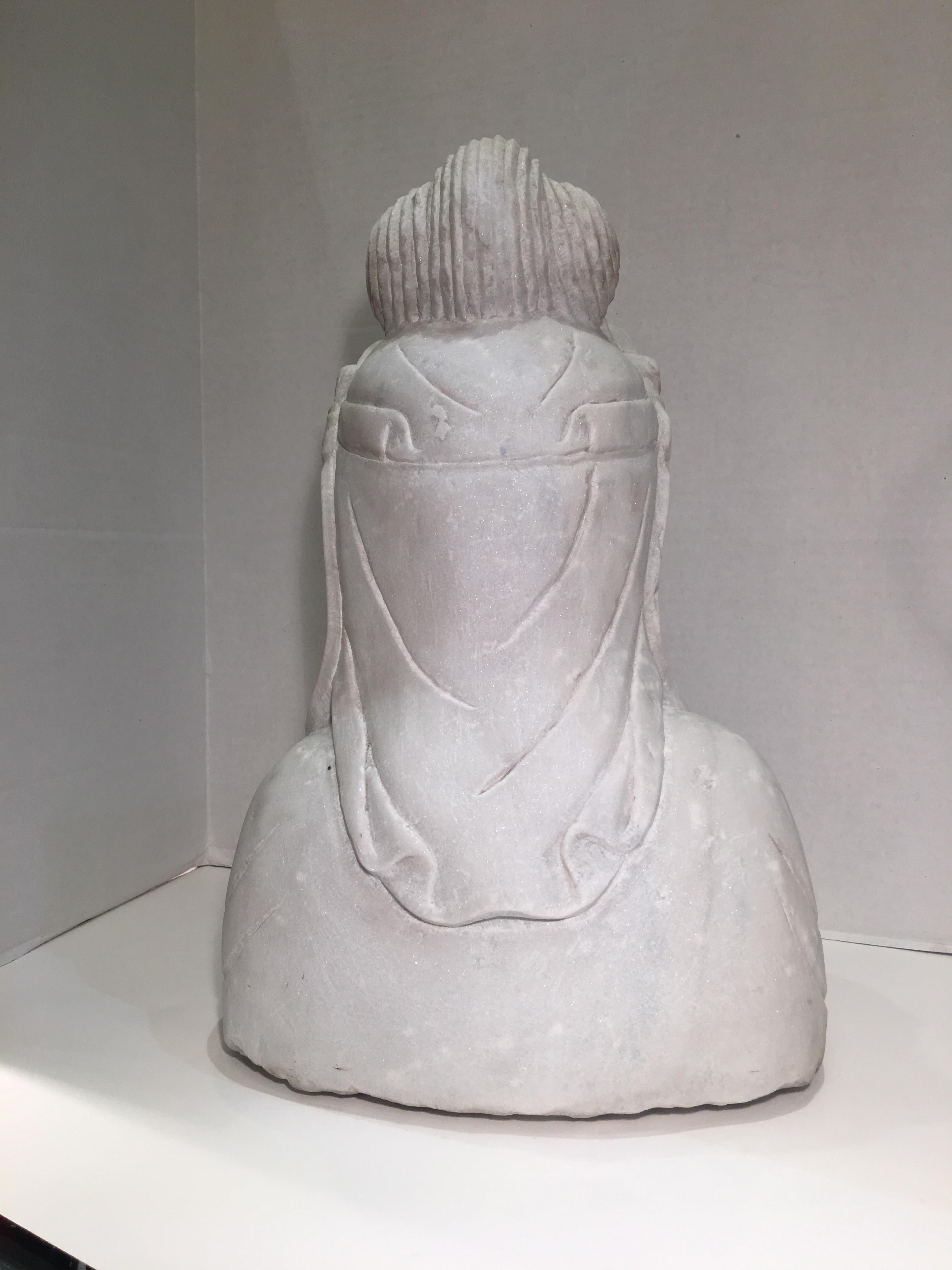 20th Century 1stdibs New York Marble Goddess Guanyin Carrera Marble Life-Size Carved Bust 