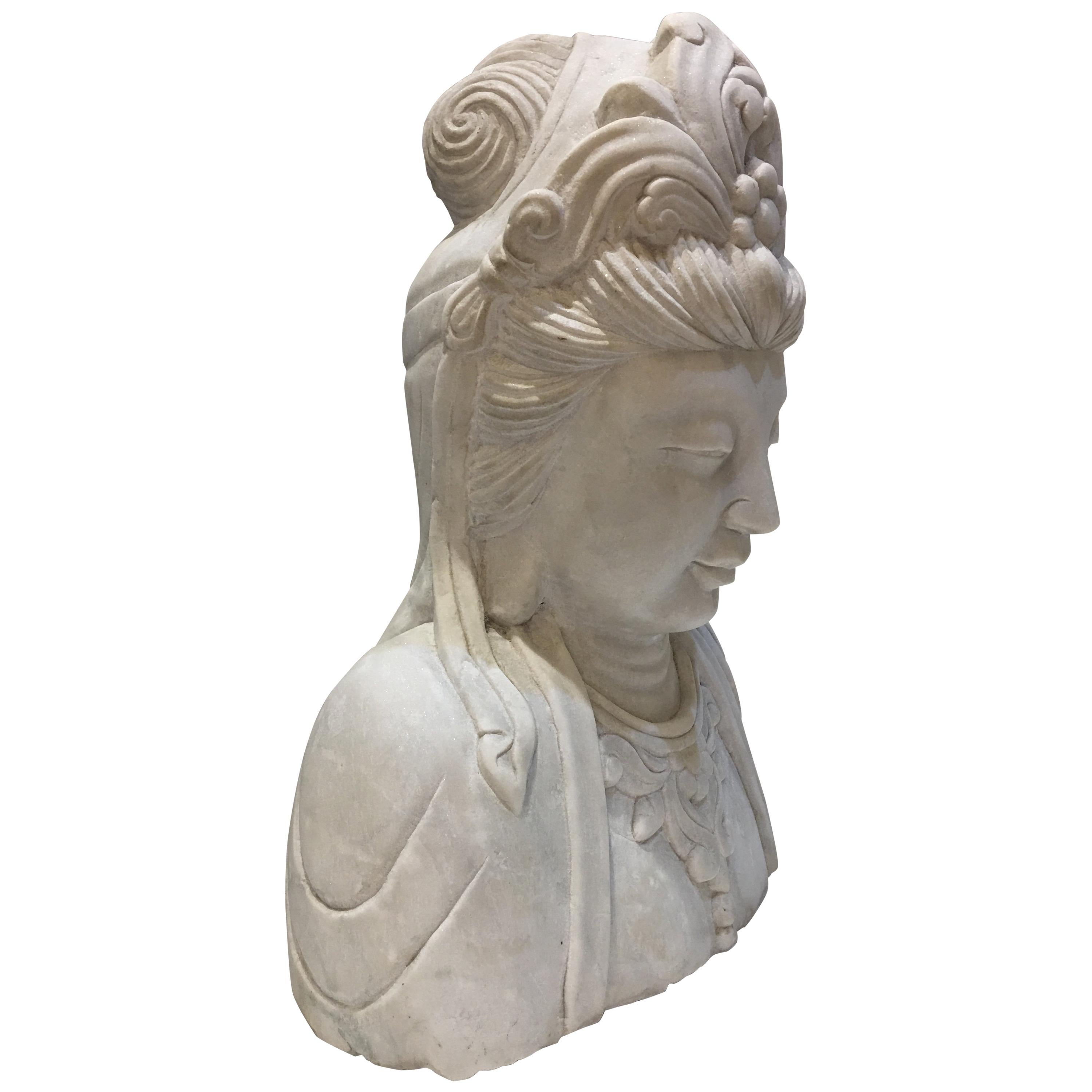 1stdibs New York Marble Goddess Guanyin Carrera Marble Life-Size Carved Bust 