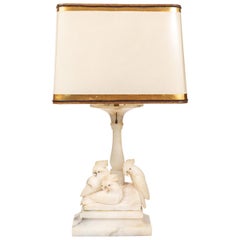 Vintage Marble Lamp with 3 Carved Cockatoos