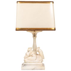 Vintage Marble Lamp with 3 Carved Cockatoos