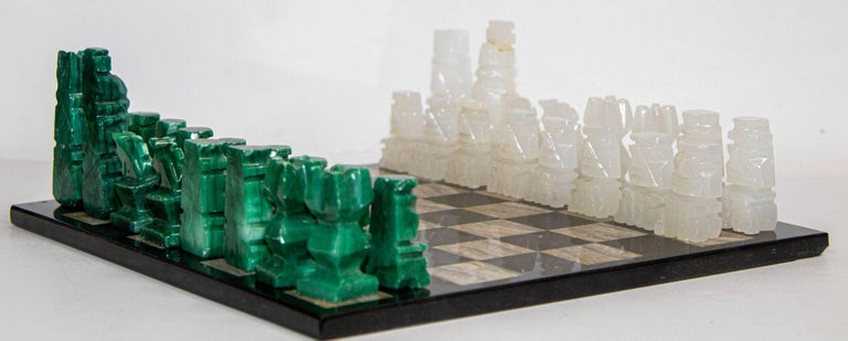 ENSEMBLE D'ÉCHECS EN marbre blanc et onyx vert multicolore fait main 30