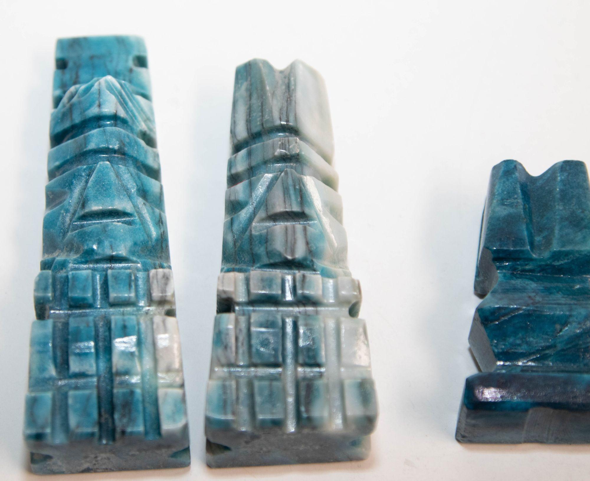 20th Century Vintage Marble Large Chess Set with Hand Carved Turquoise Onyx Pieces For Sale