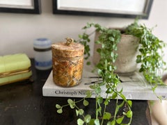 Vintage Marble Lidded Box with Brass Accents and Dolphin Handle