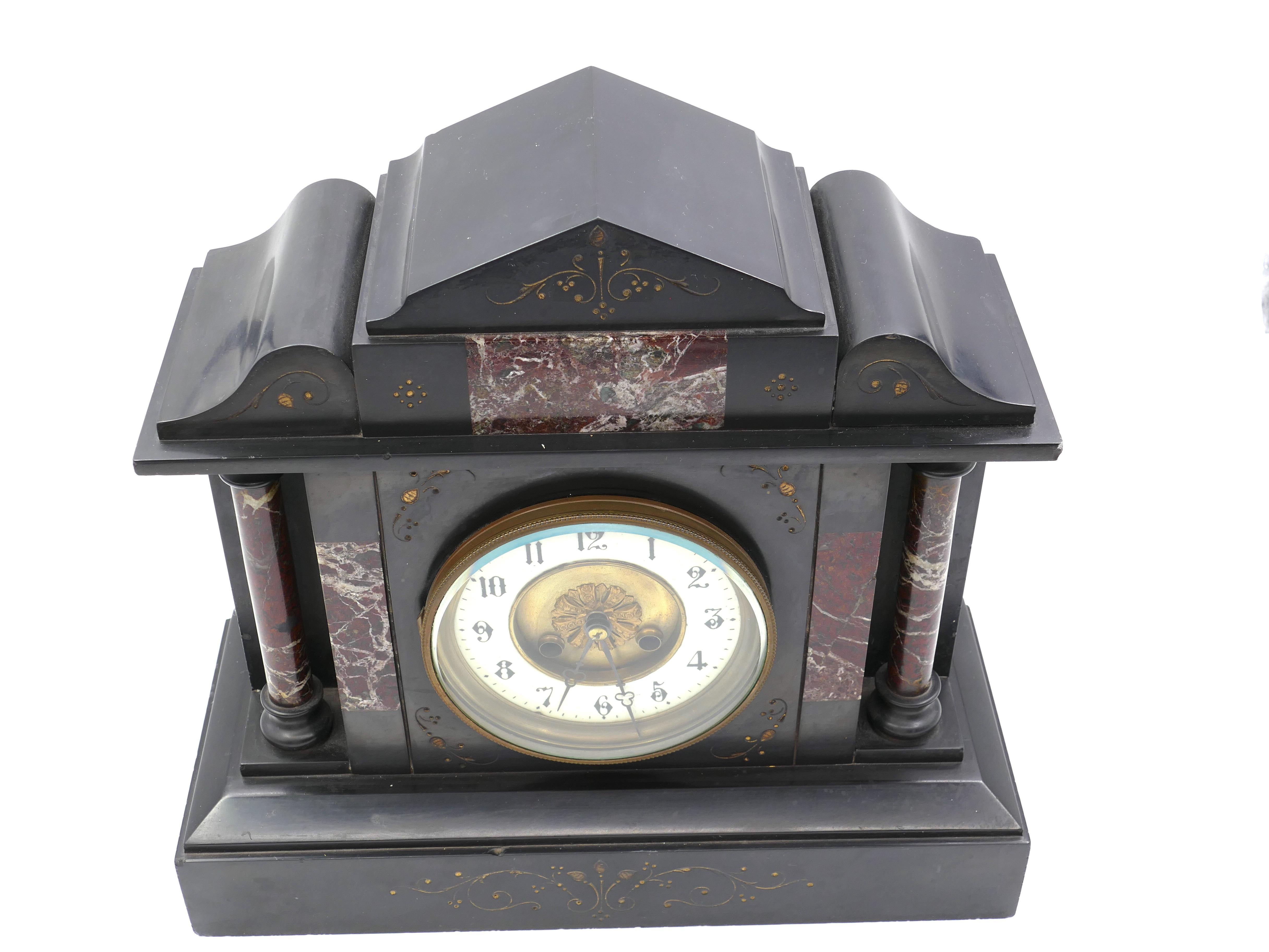 French Vintage Marble Mantel Clock, France, Early 20th Century