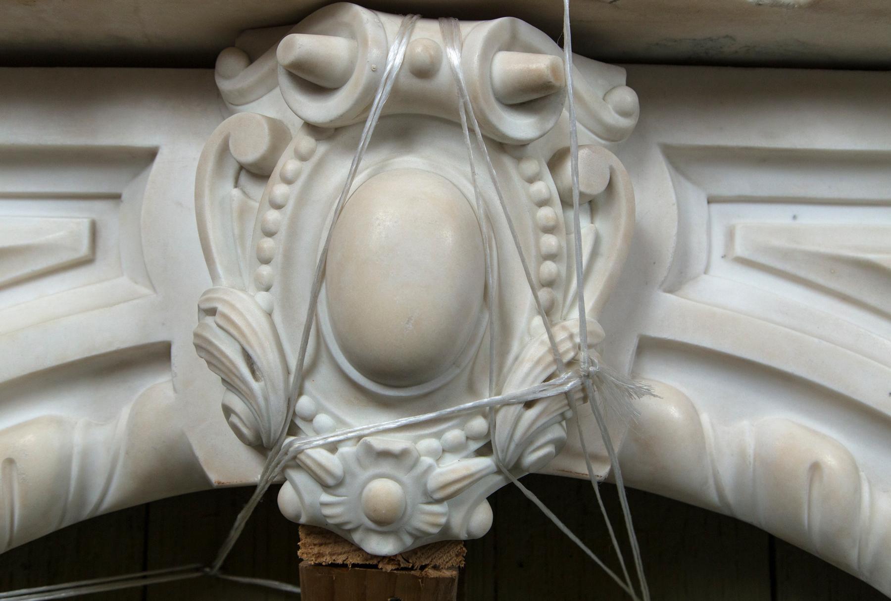 19th Century Antique 19th c white carved Victorian arched Marble Mantel