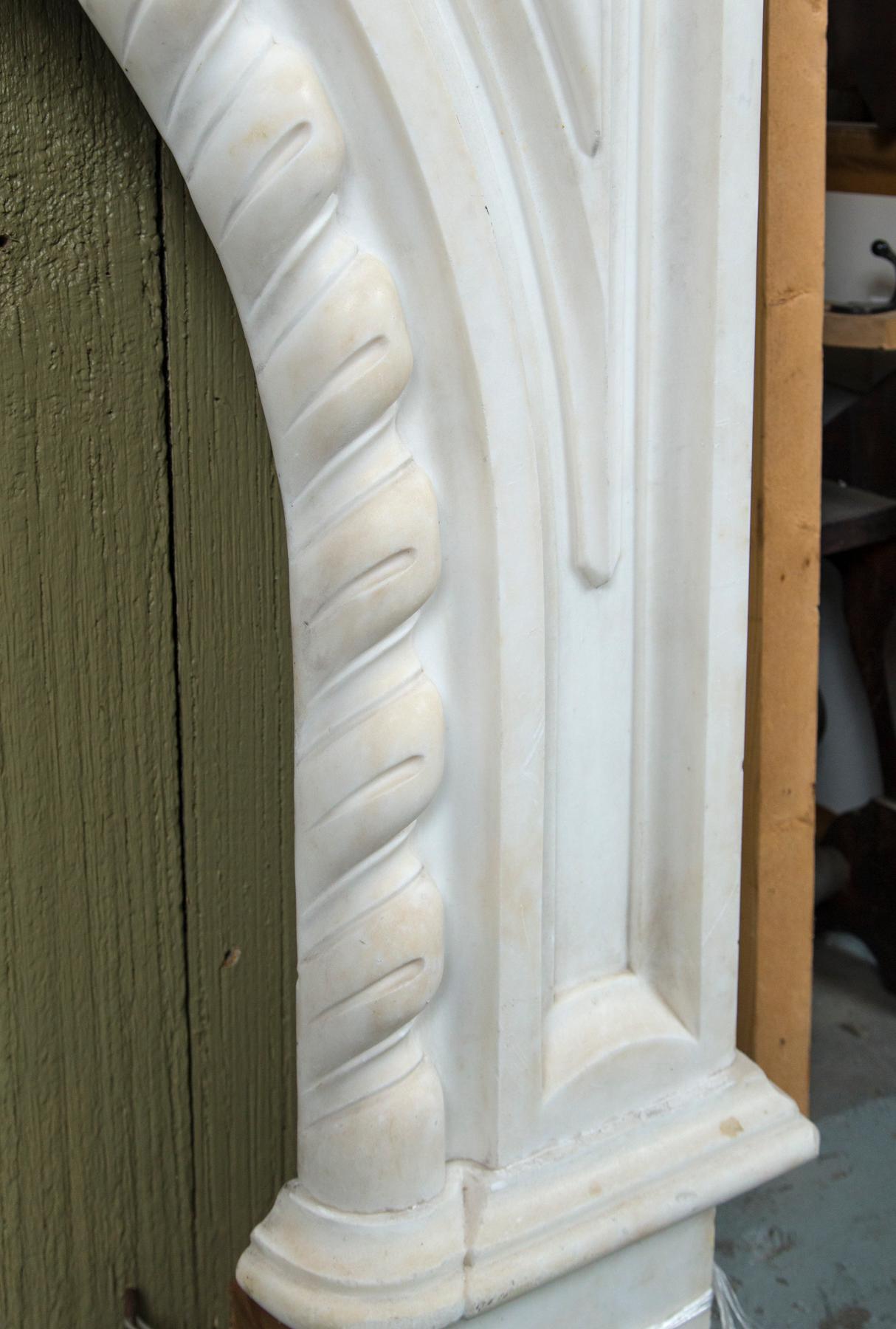 Antique 19th c white carved Victorian arched Marble Mantel 1