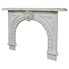 Antique 19th c white carved Victorian arched Marble Mantel 
