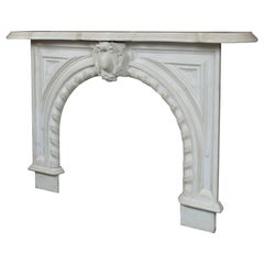 Antique 19th c white carved Victorian arched Marble Mantel