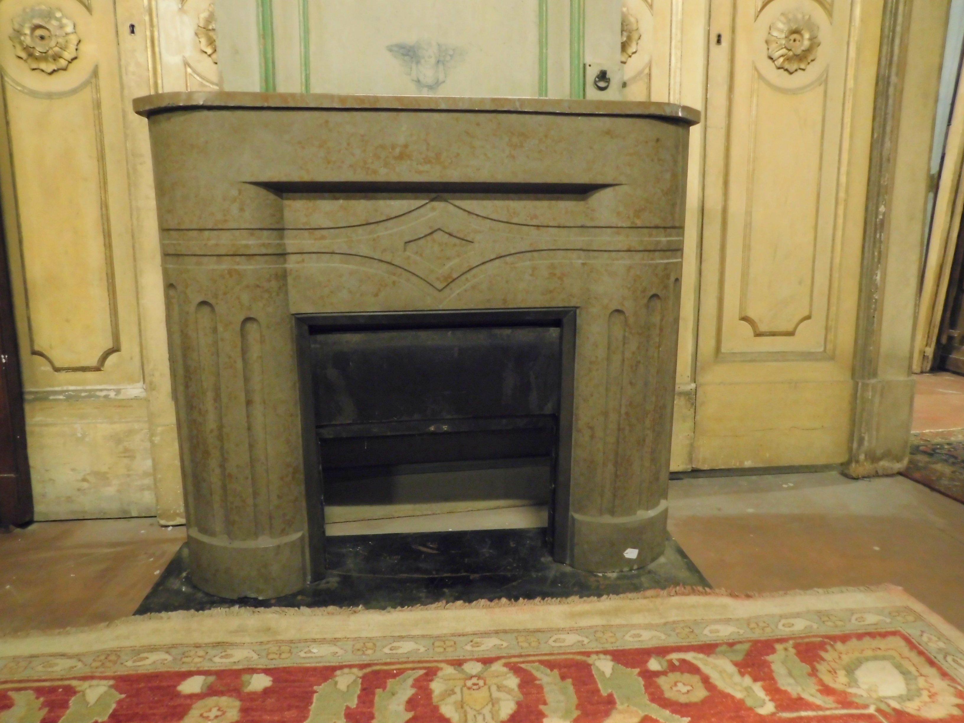 Italian Vintage Marble Mantle Fireplace, Deco Style, Dove Gray Color, 1920, Italy