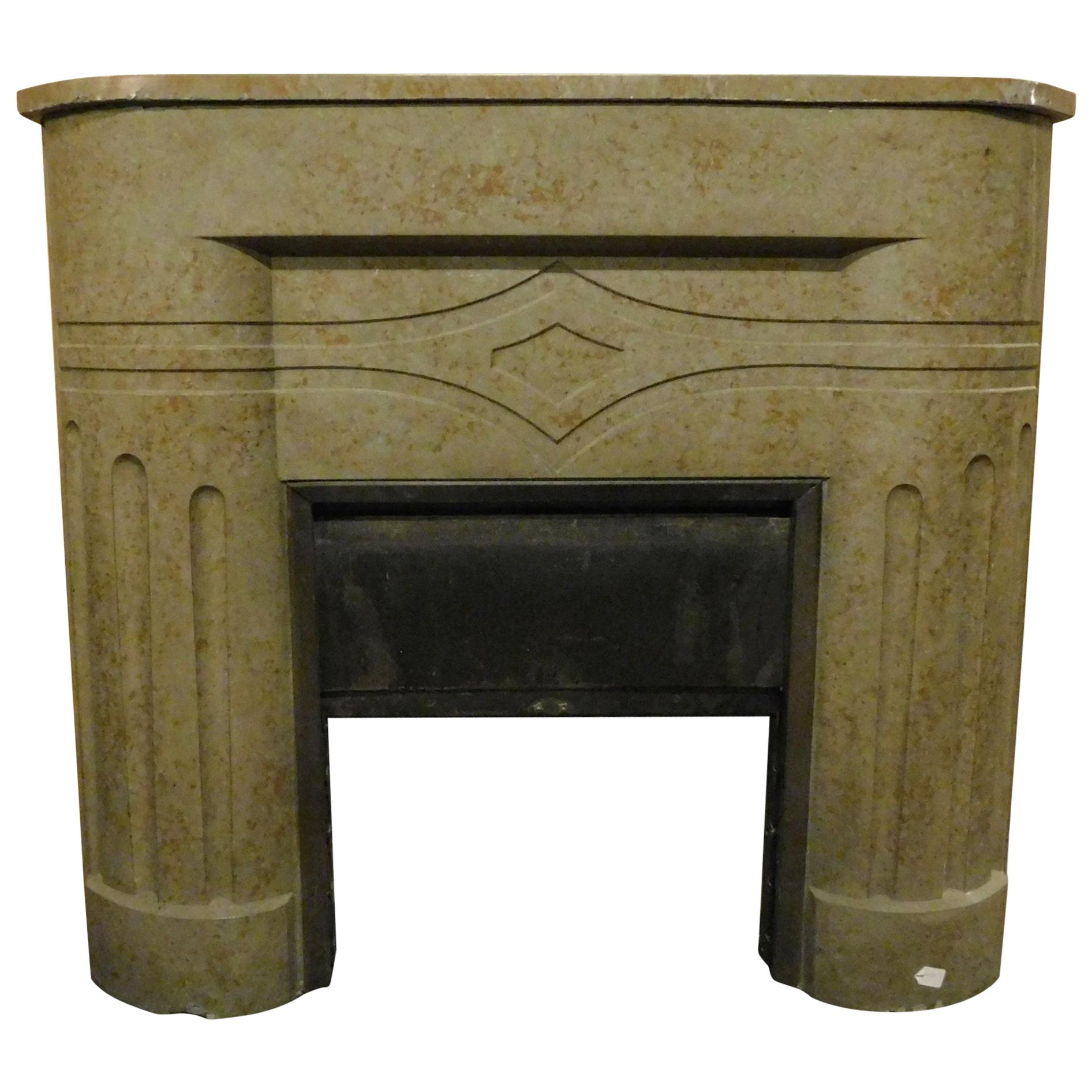 Vintage Marble Mantle Fireplace, Deco Style, Dove Gray Color, 1920, Italy