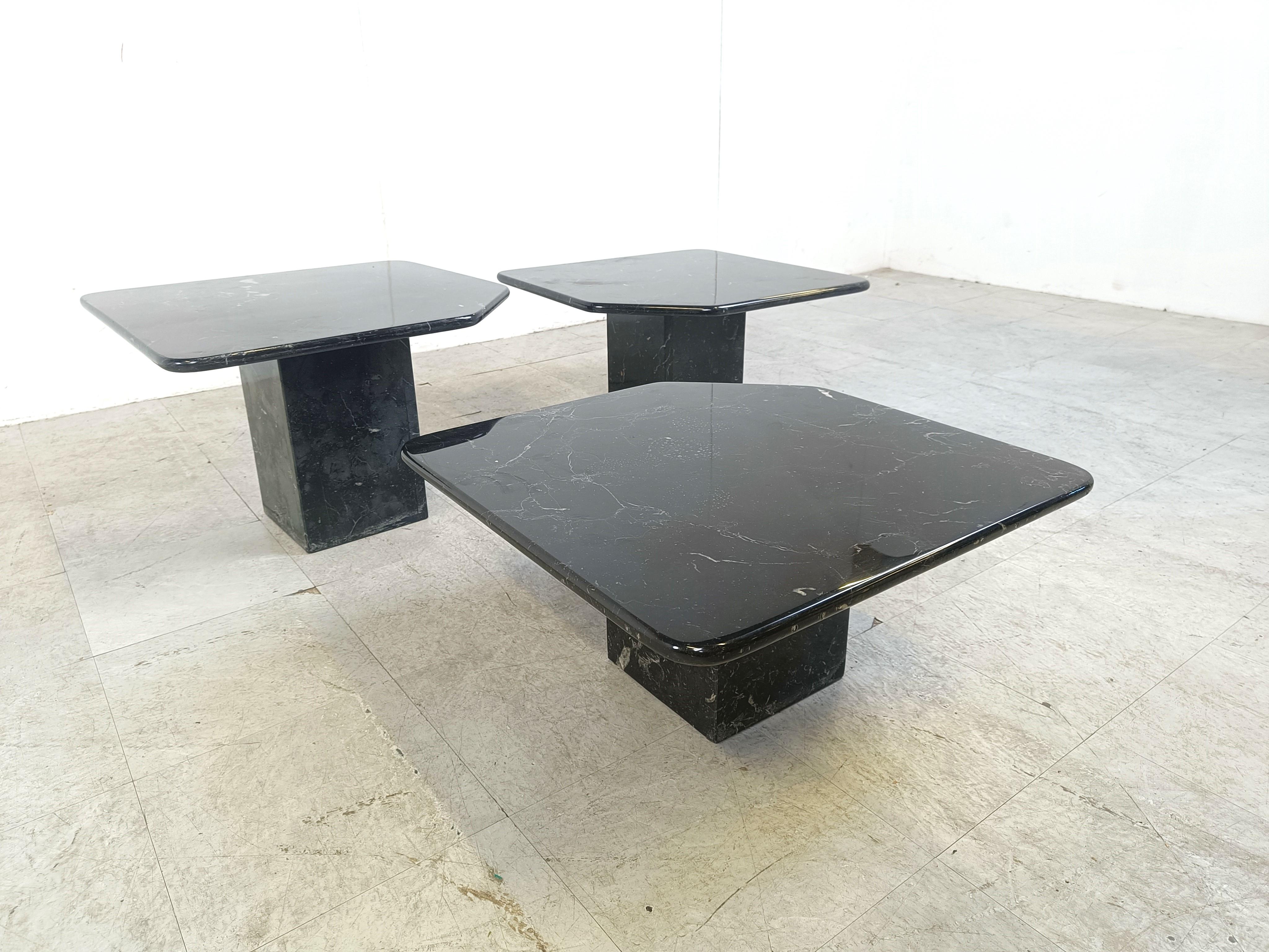 Belgian Black Marble Vintage marble nesting tables or side tables, 1970s For Sale