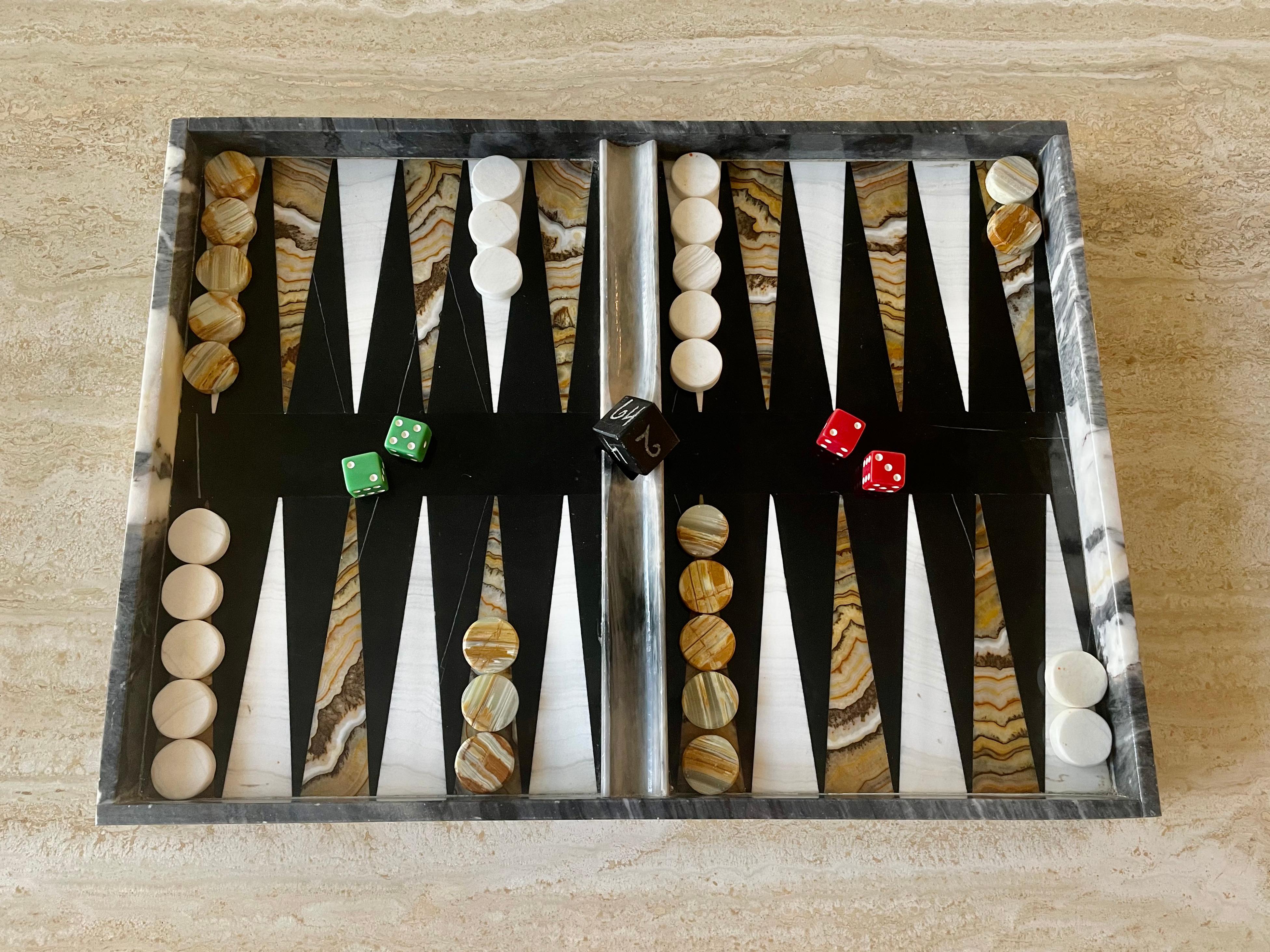 Modern Vintage Marble and Onyx Backgammon Board