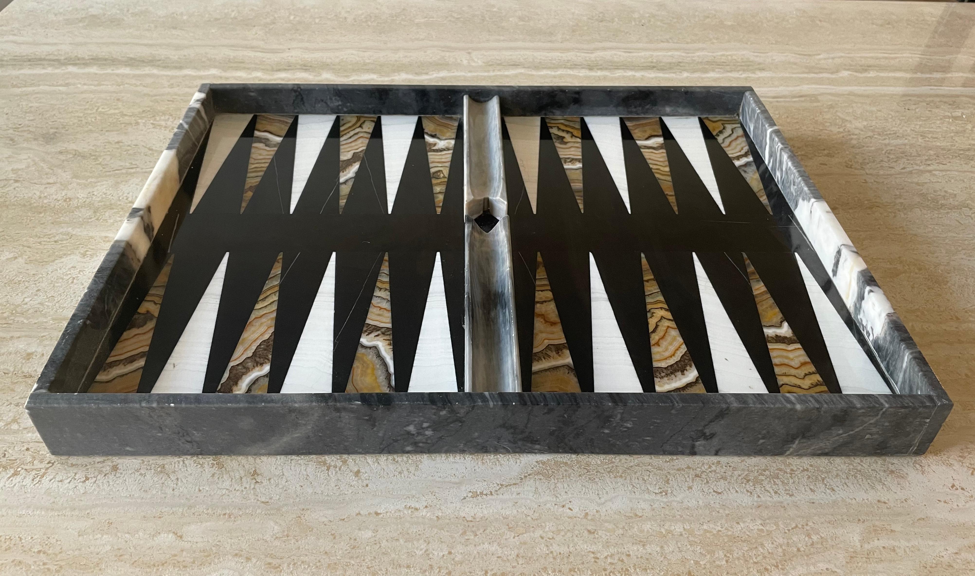 Vintage Marble and Onyx Backgammon Board In Good Condition In Denton, TX