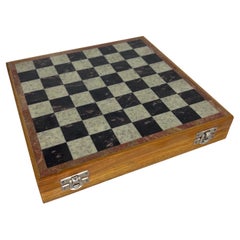 Jeu d'échecs de voyage vintage en marbre et onyx
