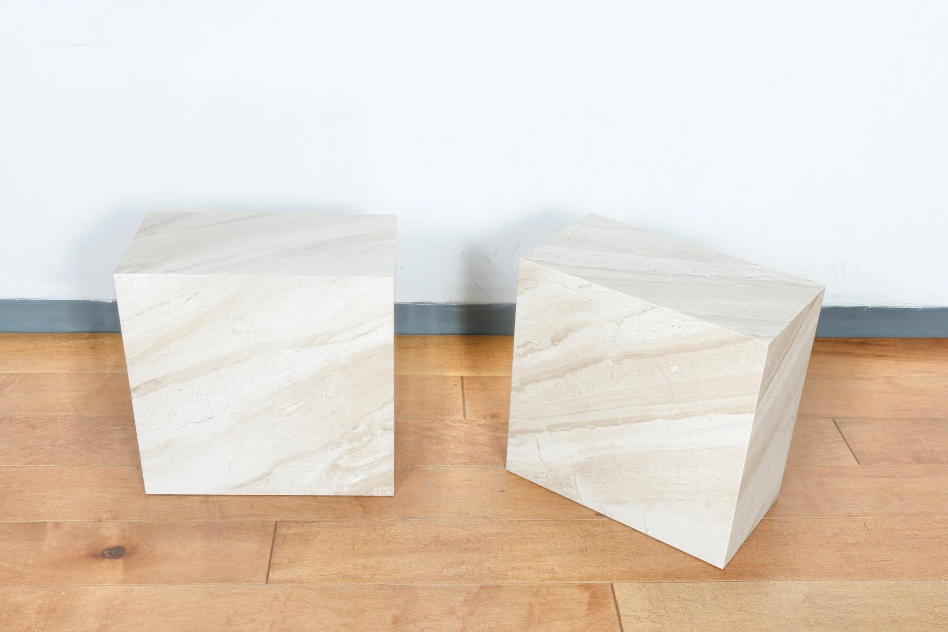 Mid-Century Modern Vintage Marble Pair of Low Pedestals For Sale