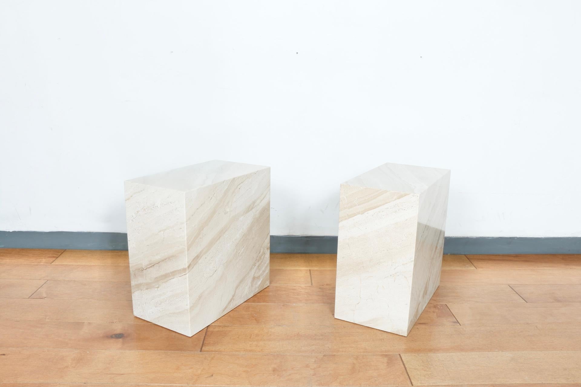 Late 20th Century Vintage Marble Pair of Low Pedestals For Sale