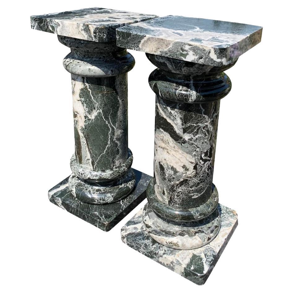Columnas Pedestal Vintage de Mármol en Remolino Blanco y Negro Fabricadas en Italia un Par en venta