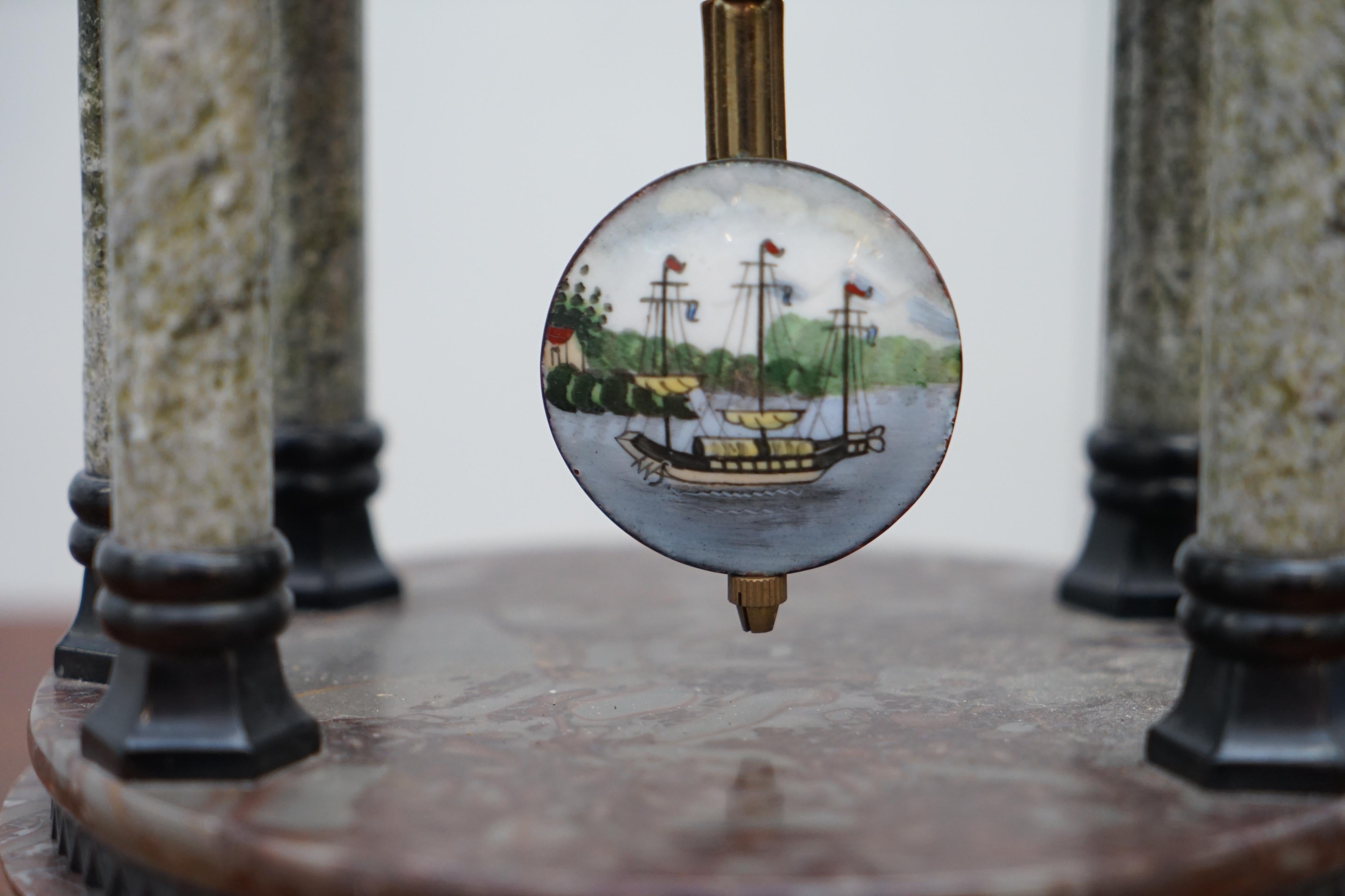Modern Vintage Marble Pillared Clock with Working Pendulum Movement Nautical Theme