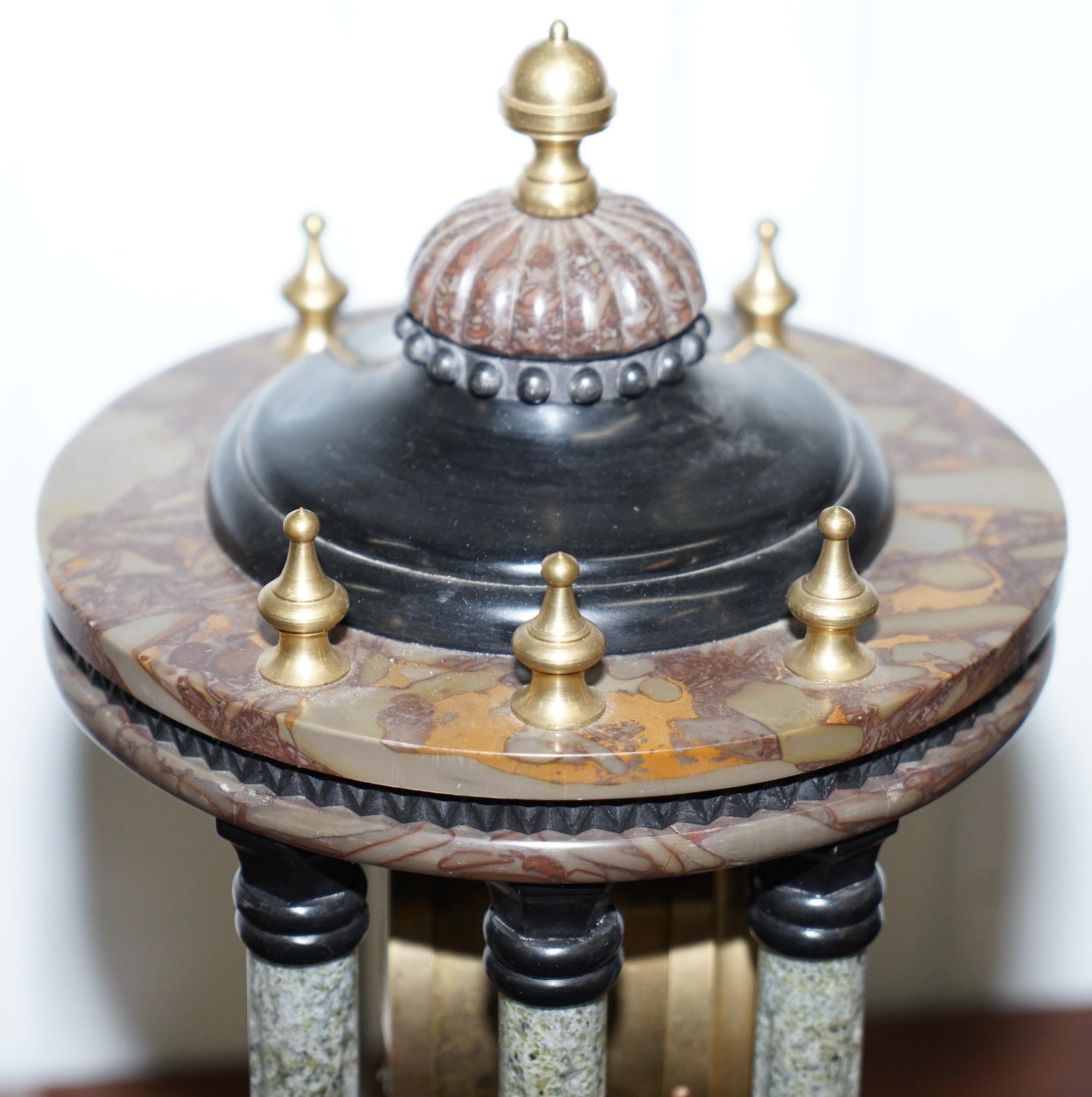 Vintage Marble Pillared Clock with Working Pendulum Movement Nautical Theme In Good Condition In West Sussex, Pulborough