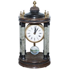Vintage Marble Pillared Clock with Working Pendulum Movement Nautical Theme