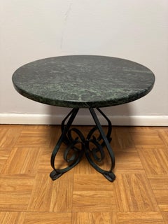 Vintage Marble Round Side Table With Wrought Iron Scrollwork Base, c.1950s